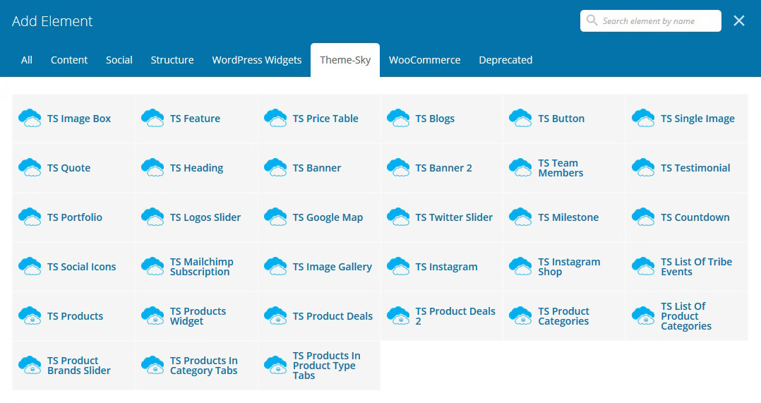 Lista de elementos de WPBakery Page Builder
